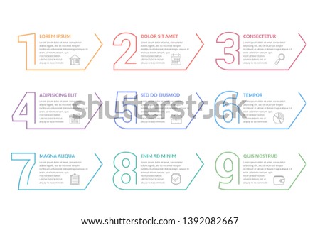 Set of nine numbers with place for your text, can be used as steps, options, process design, workflow, vector eps10 illustration