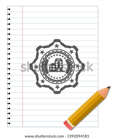hospital icon with pencil strokes. Vector Illustration. Detailed.