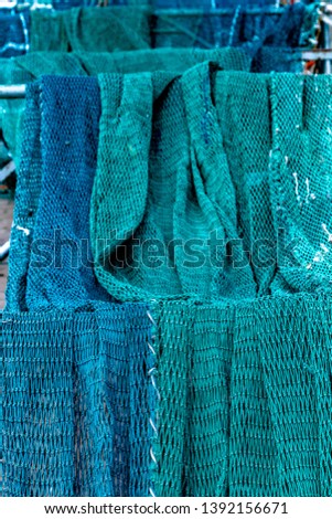 Photos in high definition, close up of fishing nets, colored spread