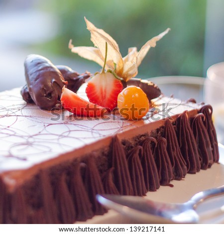 Chocolate Brownie cake with strawberry