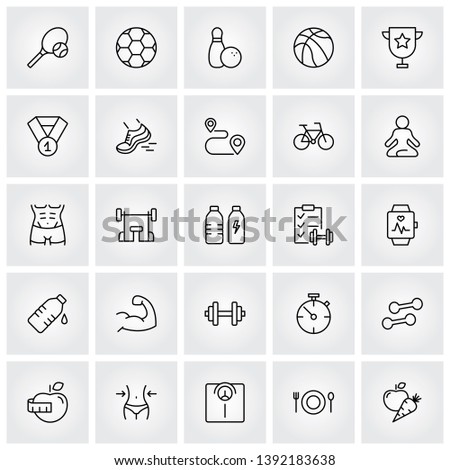 sport and fitness thin line icons set, vector illustration eps10