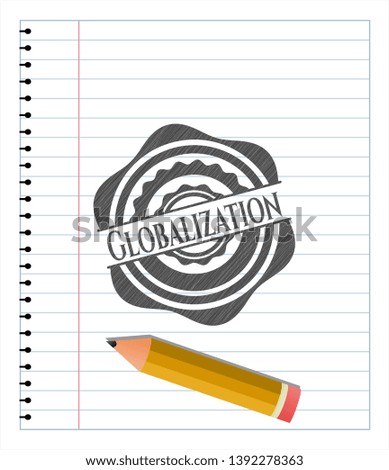 Globalization emblem draw with pencil effect. Vector Illustration. Detailed.