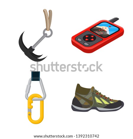 Vector illustration of mountaineering and peak sign. Set of mountaineering and camp vector icon for stock.