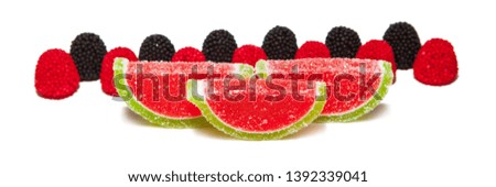 Fruit jelly segments in the form of watermelon.
