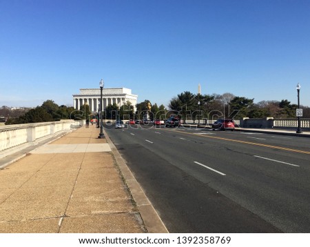 The Lincoln Memorial and Washington Monument as seen from the Arlington Memorial Bridge