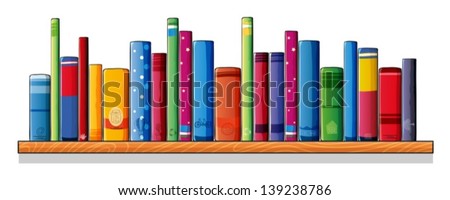 Illustration of a wooden shelf with books on a white background