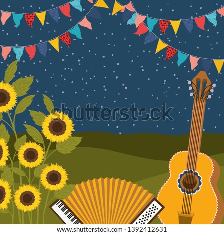 sunflowers with music instruments and garlands