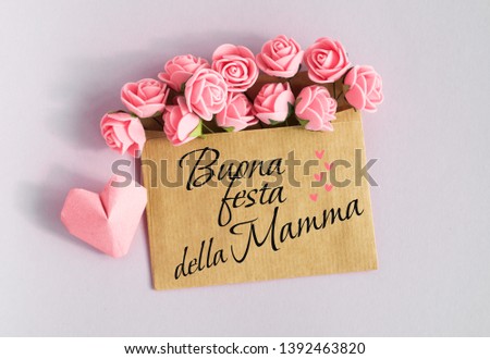 flowers and heart card with Happy Mother day text in italian