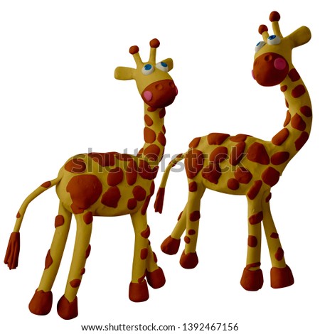 Cute giraffe  handmade with plasticine. Isolated on white background – Image