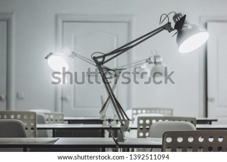 Several white Desk lamps, office, office Desk lamps