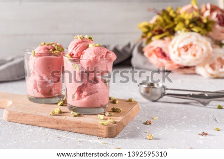 Fruit strawberry sorbet with nuts