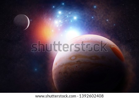 Out of the space with Jupiter background - Elements of this Image Furnished by NASA.