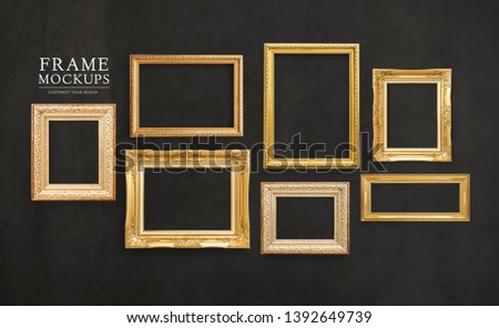 Luxurious baroque frame mockup on a wall