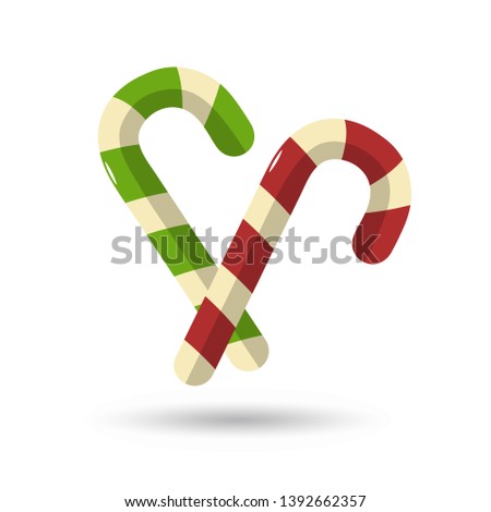 Striped Christmas Candy Canes - Green And Red Vector Illustration - Isolated On White Background