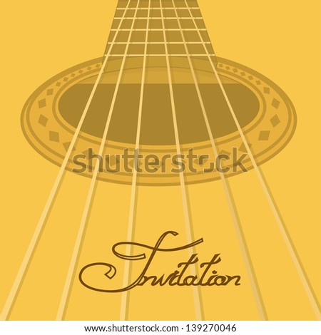 Music invitation with closeup acoustic guitar