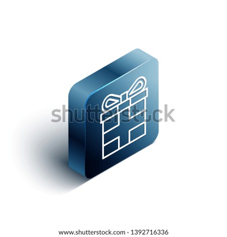 Blue rectangle isometric Gift box with ribbon line icon