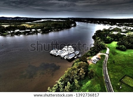 Drone image and HDR edit of Tewantin and Noosa in South East Queensland Australia.  Renowned for its beautiful waterways, hinterlands and  beaches.