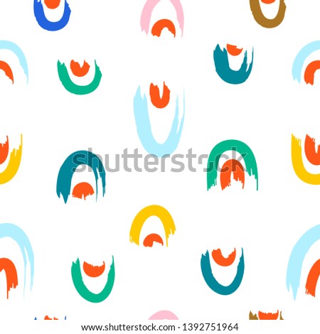 Hand drawn brush strokes seamless pattern. Abstract hand painted brush smear repeat texture in colored.