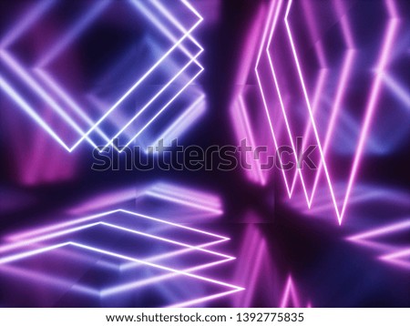 ultraviolet neon portal, glowing lines, tunnel, corridor, virtual reality, abstract fashion background, violet neon lights, arch, pink blue vibrant colors, laser show. 3d rendering - Illustration