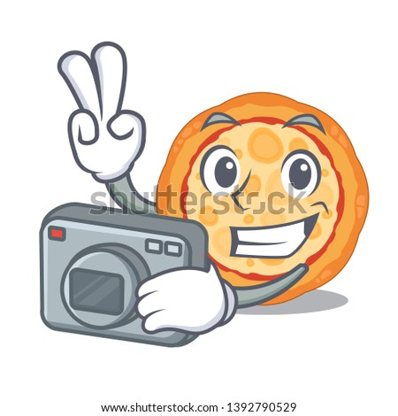 Photographer cheese pizza in the cartoon shape
