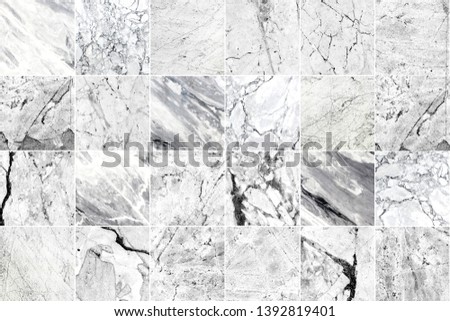 White and grey marble mosaic wall tile texture background. Big square marble tile with natural grunge pattern.