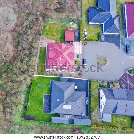 Aerial view of a typical German residential area, taken with the drone, aerial
