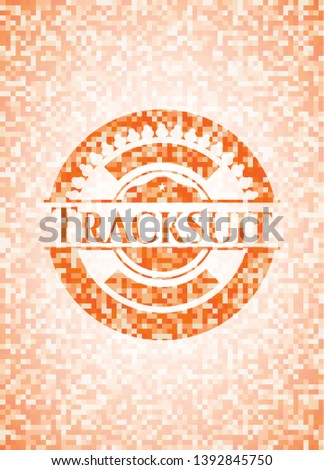 Tracksuit orange tile background illustration. Square geometric mosaic seamless pattern with emblem inside.
