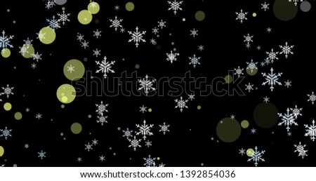 Golden, snowflakes and bokeh lights on the black Merry Christmas background. 3D render