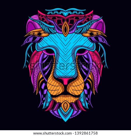 glow color lion head from abstract pattern