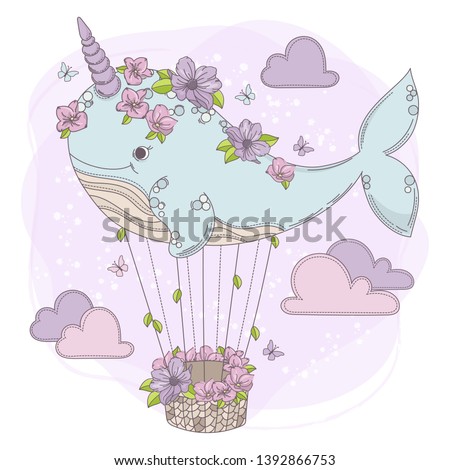 WHALE BALLOON Birthday Party Animal Vector Illustration Set
