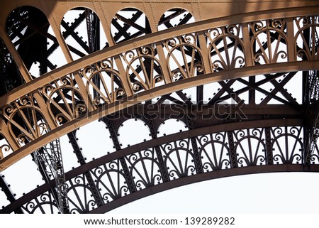 Shoot closeup detail eiffel tower in Paris.Eiffel Tower parts isolated on white.