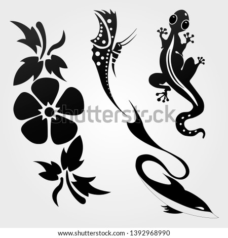 Flora and fauna pattern tribal set tattoo.