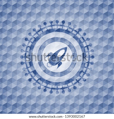 rocket icon inside blue badge with geometric background.