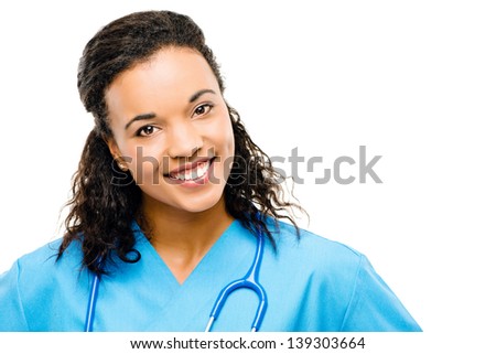African american medical doctor smiling isolated on white background