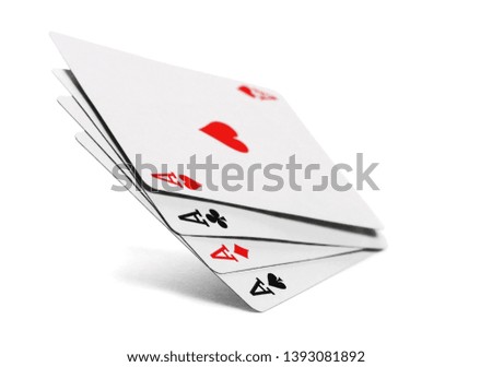 Playing cards for poker and gambling, four aces isolated on white background, series 