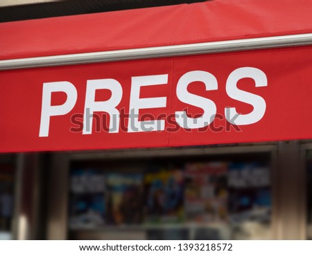 Press poster in english (kiosk, sale of newspapers, magazines)