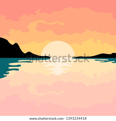 Isolated beautiful seascape with sunset illustration - Vector