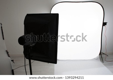 Photo studio light setup waiting models for background