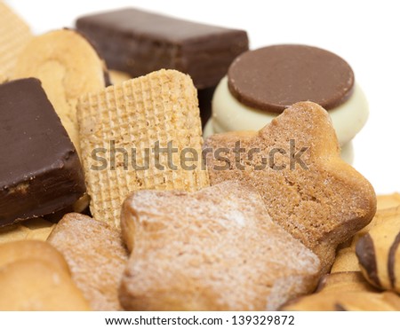 variety of sweet cookies on white background