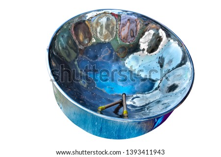 Carribean metal steel drum isolated on white background, Royalty-Free Stock Photo #1393411943