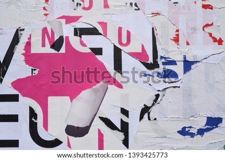 pop art style poster texture, creative arty trendy paper collage pattern with typography elements Royalty-Free Stock Photo #1393425773