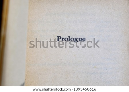 The prologue, or introductory section of a novel - close-up view. Royalty-Free Stock Photo #1393450616