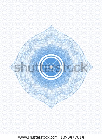 Light blue abstract rosette with weightlifting or powerlifting plate (45 lbs) icon inside
