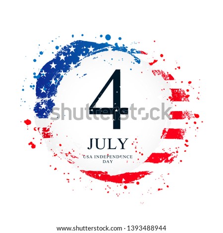 American flag in the shape of a circle. July 4 - USA Independence Day. Vector illustration on white background. Brush strokes drawn by hand.
