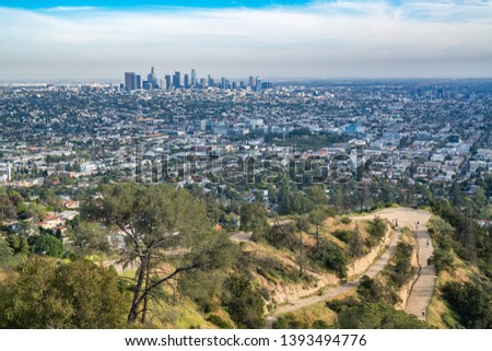 Sunny and beautiful Los Angeles skyline view in the daytime 
