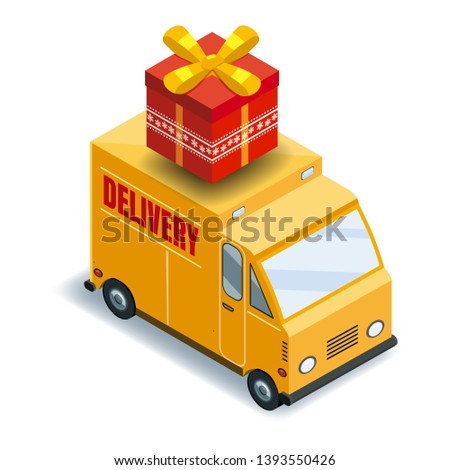 Isometric express cargo truck transportation delivery of goods concept, logistics. Fast delivery or logistic transport, truck, van, vector, illustration, isolated