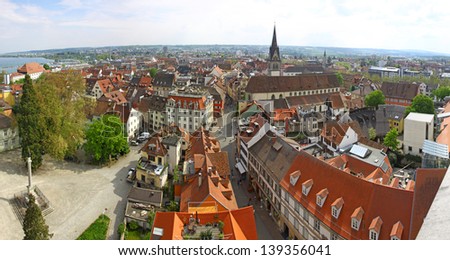 Panoramic view of Konstanz city (Germany) and Town of Kreuzlingen (Switzerland) Royalty-Free Stock Photo #139356041