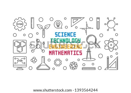 Science, Technology, Engineering and Mathematics vector concept minimal banner or illustration in thin line style