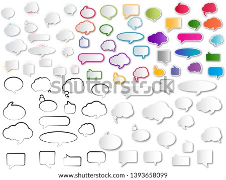 Collection blank empty white and color speech bubbles. Vector illustration.