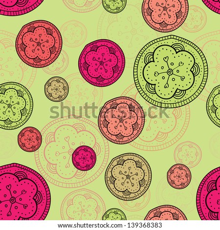 Seamless pattern made from circles looking like fantasy flowers